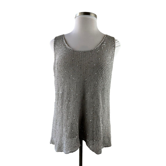 Eileen Fisher Sequin Chainmail Open Knit Sweater Tank Top Women's Plus Size 2X - Picture 2 of 10